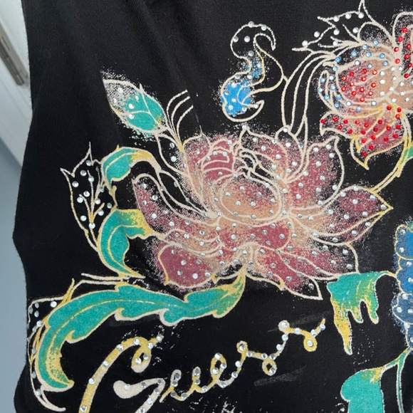 GUESS floral sleeveless open front/Hi low Draped Cardigan Vest black M Y2K - Picture 3 of 12